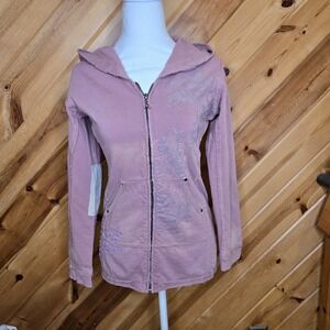 Anama Y2k Faded Grunge Patch Full Zip Pink S/M Hooded